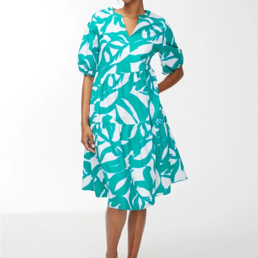 Chico's Green Puff Sleeve V-Neck Sundress
